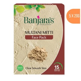 Banjara's Multani Mitti Face Pack Powder, 100g (20gx5packs) Clear Smooth Skin