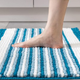 Ashler Chenille Bathroom Rug, Non Slip Machine Washable Bathmat, 2 Set Ultra Soft Luxury Shower Rugs, Dry Fast Water Absorbent Carpets for Bathtub and Shower Floor, Turquoise 17 x 24 & 26 x 44 inches