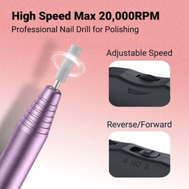 MelodySusie Electric Nail Drill Machine 11 in 1 Kit,PC120I Portable Electric Nail File Efile Set for Acrylic Gel Nails, Manicure Pedicure Tool with Nail Drill Bits Sanding Bands Dust Brush, Purple