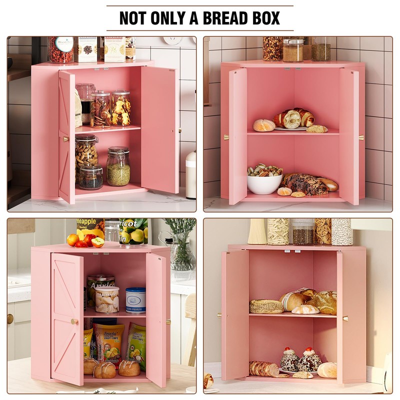 Trironsun Corner Bread Box for Kitchen Counter Double Layer Bamboo