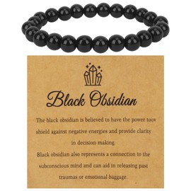 MOTIBACK Crystal Bracelets - Black Obsidian Beaded Bracelet, Gemstone Healing Jewellery for Anxiety Relief, Stretch Bead Bracelet for Women & Men