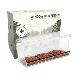 Window Bird Feeder with Strong Suction Cups & Free Window Decals – Large Acrylic Feeder for Wild Birds, Finch, Cardinal, Bluebird – Removable Seed Tray & Easy Setup for Bird Watching at Home