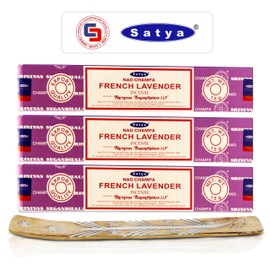 Satya French Lavender Incense Sticks, Satya sai Baba Insenses 15gmx3 (45 gm) Pack with Raajsee Incense Holder Bundle, Satya Nag Champa Natural Incense