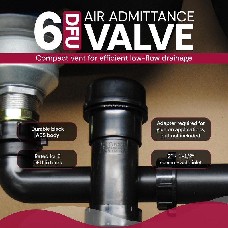 JB Products Air Admittance Valve AAV, 2″ x 1-1/2″ Solvent