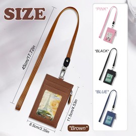 FuninCrea Credit Card Holder for Women Men Waterproof Card Wallet Slim Wallet with Removable Lanyard, Minimalist Wallet Card Case with 3 Card Slots and 1 Zipper Coin Pocket for Commuting (Brown)