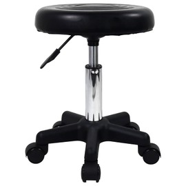 FURWOO Round Swivel Stool with Wheels PU Leahter Rolling Stool Height-Adjustable Stool for Spa Salon Massage Black