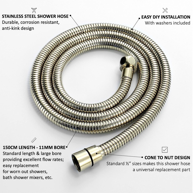 ENKI, H13, Shower Hose, English Gold, Flexi Bathroom Shower Head