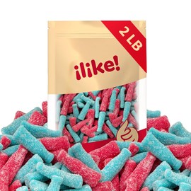 Sour Gummy Bottles Candy Mix | 2-Pound Pack | Blue Raspberry and Tutti-Frutti Flavors | Gelatin-Free