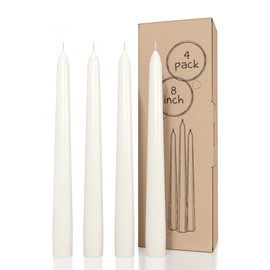 CANDWAX Ivory Taper Candles 8 inch Dripless - Set of 4 Tapered Candles Ideal as Dinner Candles - Smokeless and Unscented Taper Candles Long Burning - Hand Poured Tall Candlesticks