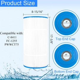 HANXER Swimming Pool Filter Replaces for C-8411, Filbur FC-1255, PWWCT75, Ultral-B6, Waterway 817-0075N, Waterway Clearwater II 75, CX760RE, C751, Darlly 80755, 75 Sq.Ft Filter Cartridge, 1 Pack