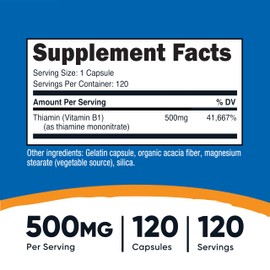 Nutricost Vitamin B1 (Thiamine) 500mg, 120 Capsules
