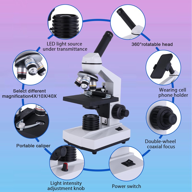 Poothoh compound monocular microscope 40x-2000x magnification Coaxial coarse and fine
