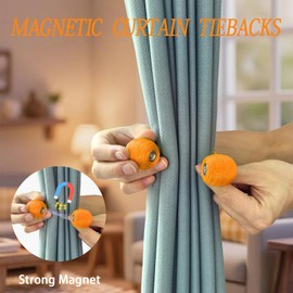Magnetic Curtain Tiebacks (2 Pack) – No Drill Small Curtain Tiebacks for Indoor & Outdoor, Curtain Tie Backs for Living Room, Bedroom, Baby Nursery Decor, Orange