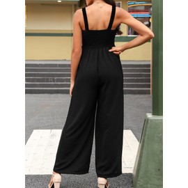 Dokotoo Jumpsuit Women's Summer Dungarees Casual Loose Overalls Wide Leg Long Romper with Pockets S-2XL, black, XXL