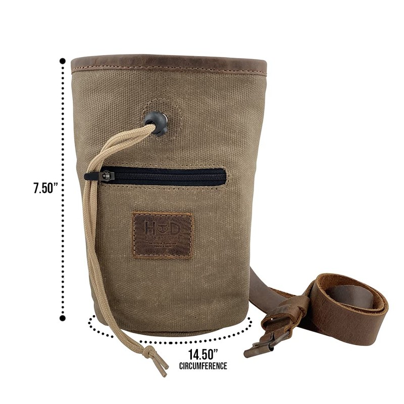 Hide & Drink、ワックスキャンバスロッククライミングチョークバッグ、ファスナー付きポケット、体操、ジムポーチ、ハンドメイド