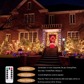 Batteriebetriebene Weihnachts-Lichterkette mit Timer, 8 Modi, dimmbar, für den Außenbereich, 1,5 m x 1,5 m, 100 LEDs, 2 Stück