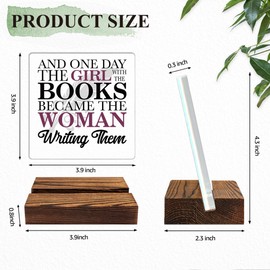 THEBESTU And One Day The Girl with The Books Became Acrylic Sign with Wooden Stand, Inspirational Literary Gifts for Woman Writers, Quote Office Desk Plaque for Authors Novelist, Writing Day Gifts
