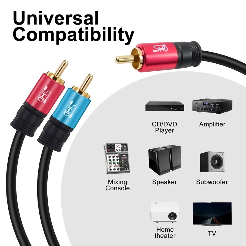 SHD RCA to 2RCA Subwoofer Cable Audio Cable 2RCA to