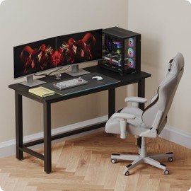 Fday 51" Home Office Desk Modern Computer Desk 51.2x23.6x29.5 inches PC Table with Thicken Frame Industrial Style Sturdy Metal Frame Furniture for Writing Gaming Black+Black