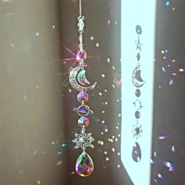 1pc Crystal Wind Chime Moon Sun Catcher Diamond Prism Pendant Catcher Rainbow Hanging Drop for Home Garden Decorationcolor: Multicolor-3, Type: hanging, Size: H:41cm