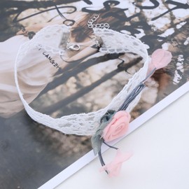 Wendalern White Lace Flower Choker Necklace Pink Rose Flower Pendant Collar Necklace Satin Floral Long Band Choker Vintage Flower Tattoo Lace Clavicle Necklace Bridal Jewellery For Women, Zinc, No