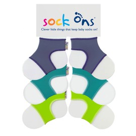 Sock Ons - Baby Sock Holder - 6-12 Months - Pack of 3 (1 x Blueberry 1 x Turquoise 1 x Green) - Amazing Value Pack - Amazing Value Pack - Always Put on Baby Socks!, Blueberry, Turquoise, Green