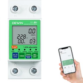 DEWIN Electricity Meter DIN Rail WiFi, Electricity Meter Smart DIN Rail WLAN Smart Energy Meter AC Meter with Surge Protection and Undervoltage Protection 2P 63A AC 80-300V