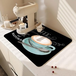 Coffee Bar Mat Rubber Dish Drying Mat For Kitchen Counter Coffee Mat for Home Bar Gift Kitchen Mat Coffee Bar Accessories Decorative Coffee Shop Chocolate Dish Drying Pad 23.5x15.5in