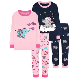 DAUGHTER QUEEN Girls Pajamas Size 7 Long Sleeve Pjs for Girls 7t 100% Cotton Pj Sets Kids Sleepwear Children Elephant Themed Jammies Spring Clothes Medium, 6-7 Years Old