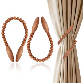 Wood Bead Curtain Tiebacks 2 Pack, Boho Curtain Holdbacks, Coffee