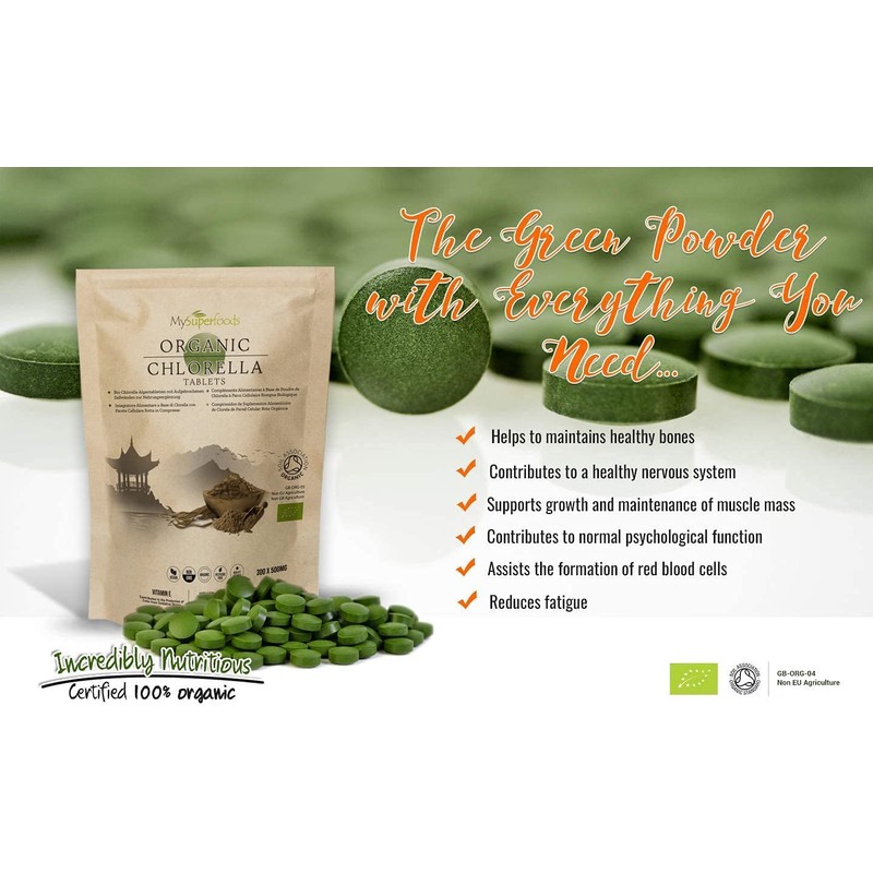 MySuperfoods Organic Chlorella Tablets (300 x 500mg), Natural Source of