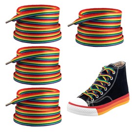STOUUMOW 4 Pairs Rainbow Laces, Pride Sticker, Colourful Shoelaces, Chucks for Trainers, Sports Shoes, 140 cm