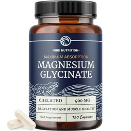 Nobi Nutrition Magnesium Glycinate 400mg | Chelated Bisglycinate for Muscle Relaxation, Bones, Heart, Nerve, Sleep & Calm Support for Women & Men | High Absorption Magnesium Chelate Supplement | 120 Capsules