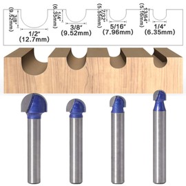 YINETTECH 4 Pieces 1/4 Inch Shank Diameter Core Box Router Bits Round Groove Woodworking Milling Cutter Tool 1/4 Inch 5/16 Inch 3/8 Inch 1/2 Inch Cutting Diameter
