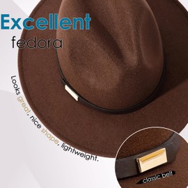 Gossifan Fedora Hats for Men Wide Brim Panama Hat with Classic Belt-B Belt Coffee