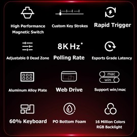 Hyekit Hyekit x FGG MADLIONS MAD 60 HE RGB 60% Wired Magnetic Switch Gaming Keyboard with Adjustable Actuation, 8000 Hz Polling Rate, Rapid Trigger Mode, Hall Effect Switches, for PC/Mac, White