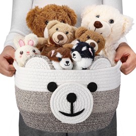 Zopeal Bear Basket 13" D x 9.5" H for Nursery Cotton Rope Basket Hamper for baby shower Nursery Cute Storage Basket with Handles Decorative Woven Basket for Laundry Bathroom Home