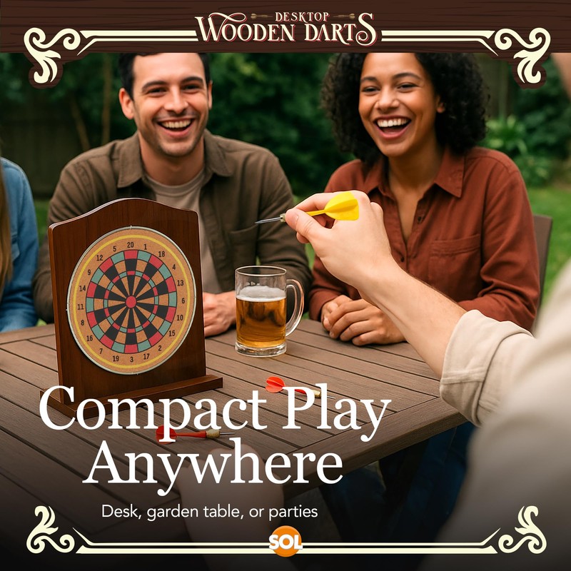 SOL Desktop Wooden Dart Board Set - Compact Tabletop Game