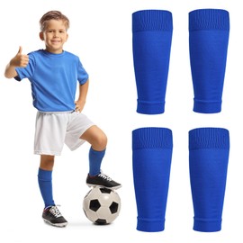 Football Sock Sleeves Soccer Shin Guards Sleeves White Team Leg Sock Sleeve Cut Soccer Socks for Football Games Beginner（Blue，Kids）