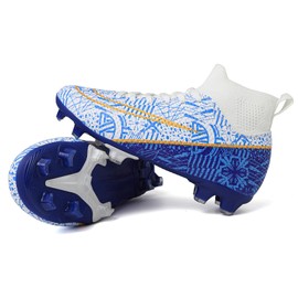 RDYLBU Children's Football Boots for Boys Girls AG, White Blue
