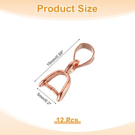 QUARKZMAN Pack of 12 Sterling Silver Bail Pinch Bail, 5 mm x 15 mm Alloy Clip Clasps, Clip Pendant, Bail Connector, Jewellery Accessories for Bracelets, Necklaces, Making, Rose Gold