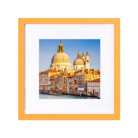 wyooxoo 12x12 Picture Frame Orange Solid Wood Photo Frames Display Pictures 8x8 with Mat or 12x12 Without Mat Colorful Frame For Horizontal Vertical Wall Mounting