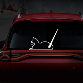 Iprokiu Funny Cat Rear Window Wiper Decal Cute Cat Moving Tail Waving Wiper Sticker Waterproof Vinyl Decal Side Lying Kitten Windshield Wiper Sticker for SUV Car Decor (Reflective White)