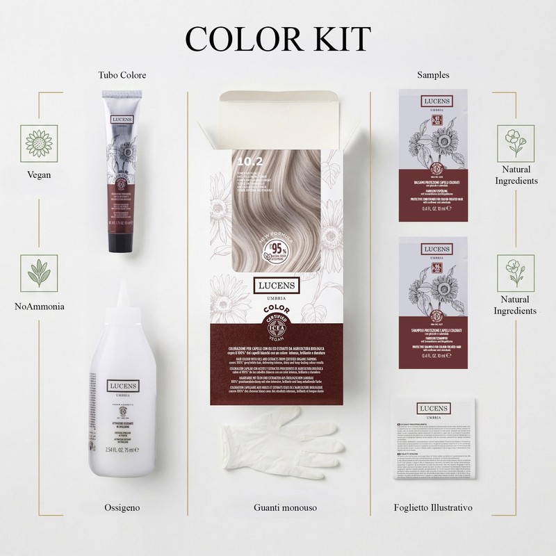 Lucens Umbria Color Kit 10.2 Toner Antigiallo Senza Ammoniaca Vegan