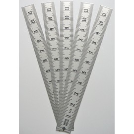 Ruler 5 Pack - Adhesive Backed - 1 1/4 Inch Wide X 12 Inch Long - Left to Right - Fractional - 1/16” Grads - Silver
