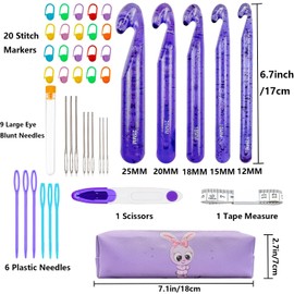 43 Pcs Large Crochet Hooks Set,12mm 15mm 18mm 20mm 25mm Large Crochet Hooks for Chunky Yarn,Plastic Crystal Smooth Big Crochet Needles for Handmade DIY Crochet with Storage Bag