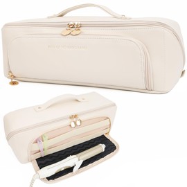 Linpr Hot Hair Tools Travel Bag with Heat Resistant Silicone Mat, Women Travel Essentials Organizer Case for Hair Straighteners, Curling Irons, Hot Air Brushes, Hair Dryer Storage Bags 2 in 1 (White)