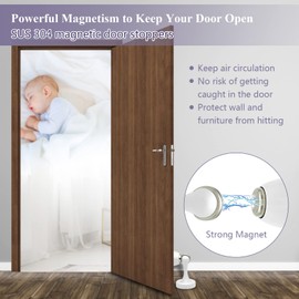 6 Pack Magnetic Door Stops, Wall Floor Mount, White Magnetic Door Holders Door Catch Modern Stainless Steel Door Stoppers for Bottom of Door