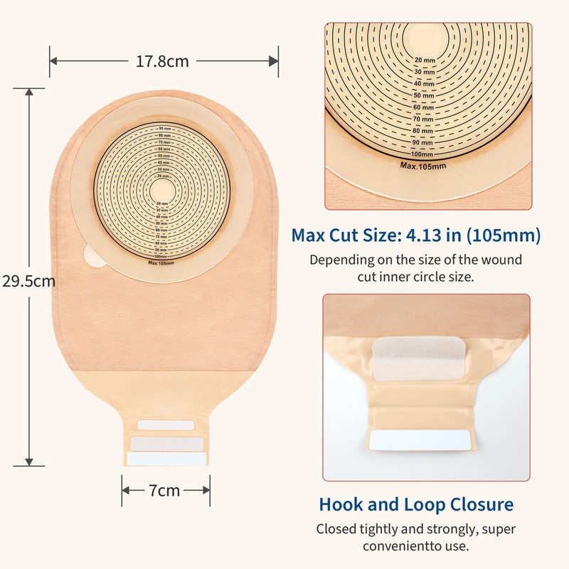 DERAYMI 20pcs One-Piece Colostomy Bag Ostomy Supplies,15-109mm Cuttable Oversized Chassis