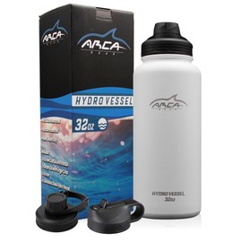Arca Gear Stainless Steel Water Bottle With 2 Lids (Straw & Sport) - Sport Bottles for Men, Women & Kids - Double Walled, Insulated Thermos (White, 32 oz)